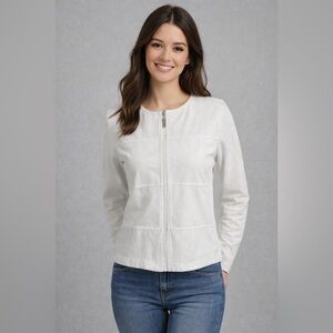 Liz Claiborne White Zip-Front Collarless Jacket